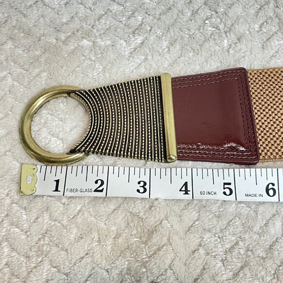 New Directions Stretch Web Waist Belt S/M Tan Gold Tone Buckle | Maximalist - Picture 5 of 7